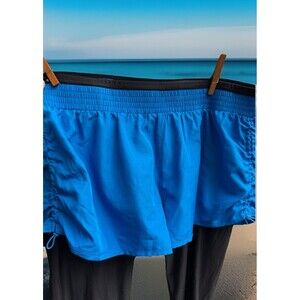 RBX 2-In-1 Shorts w Capri Leggings Zip Pocket Yoga Black w Blue Ladies XL